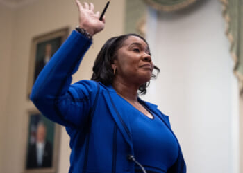 Regina Wallace-Jones, CEO of ActBlue, is sworn in to the House Administration Committee hearing titled "Preventing Fraudulent Donations: Transparency, Verification, and Accountability," in Longworth building on Wednesday, June 10, 2026. (Tom Williams/CQ-Roll Call, Inc via Getty Images)