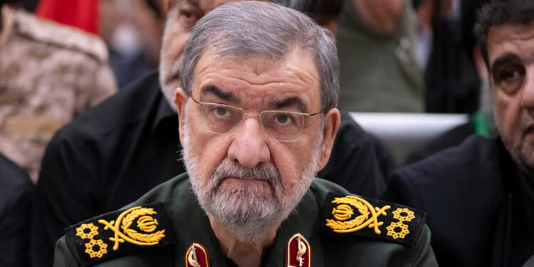 Mohsen Rezaei, an Islamic Revolutionary Guard Corps general, looks on while attending a ceremony at Ayatollah Ruhollah Khomeini's shrine.