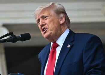 President Donald Trump speaks during the National Memorial Day Observance at the Memorial Amphitheatre in Arlington National Cemetery in Arlington, Virginia, on May 25, 2026.