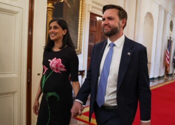 Second lady Usha Vance and U.S. Vice President JD Vance holding hands