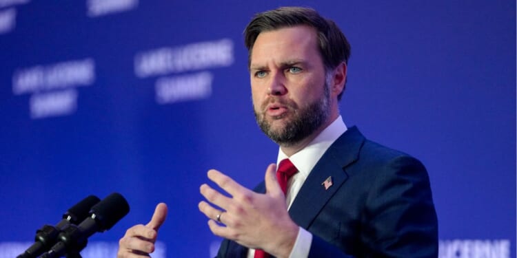 Vice President J.D. Vance speaks to members of the media after the U.S. and Iran held high-level talks aimed at advancing a deal to end the Middle East conflict at the Lake Lucerne Summit, near Lake Lucerne, Switzerland, on June 22, 2026.