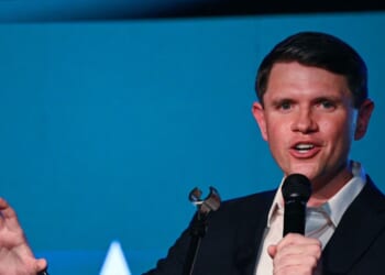 Democrat U.S. Senate candidate James Talarico speaks during a rally in San Antonio, Texas, on May 29, 2026.