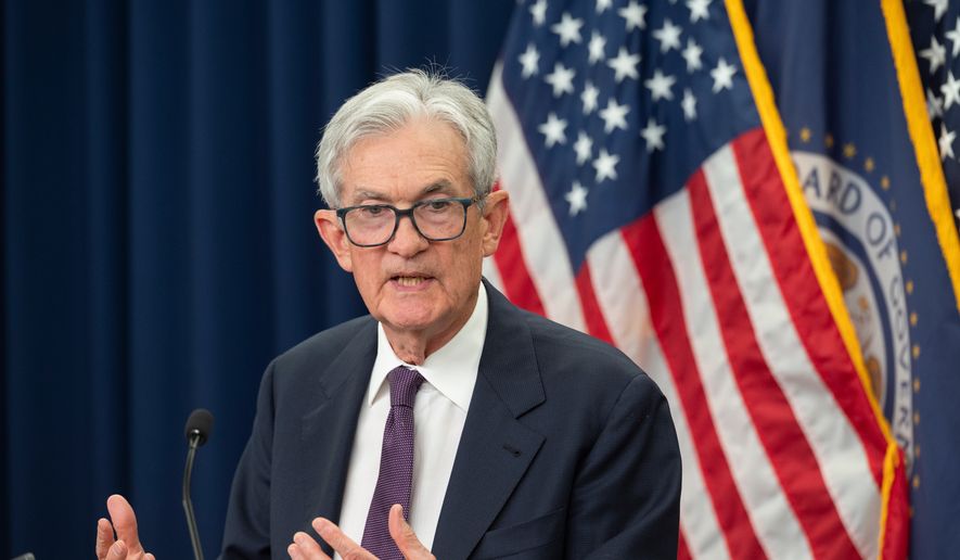 Then-Federal Reserve Chairman Jerome Powell speaks at a news conference at the Federal Reserve, following the Federal Open Market Committee meeting, in Washington, Wednesday, April 29, 2026. (AP Photo/Cliff Owen) ** FILE **