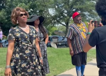 Karmelo Anthony supporters yelled at a lone demonstrator outside the Texas courthouse where Anthony's murder trial is being held.