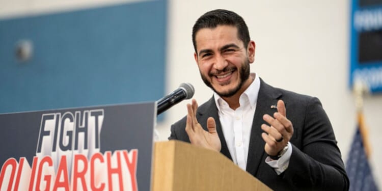 US Senate candidate for Michigan Abdul El-Sayed speaks at a rally in Bernie Sanders’ “Fighting Oligarchy” tour on May 3, 2026.