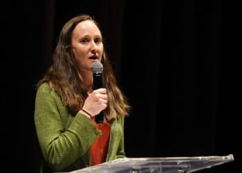 Seattle Mayor Katie B. Wilson speaks at the Seattle International Film Festival at SIFF Cinema Downtown in Seattle, Washington, on May 17, 2026.