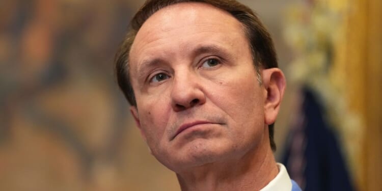 Louisiana Governor Jeff Landry speaks at an event in the Roosevelt Room of the White House on March 24, 2025 in Washington.