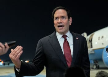 Secretary of State Marco Rubio speaks to the media upon arrival at al-Bateen Executive Airport in Abu Dhabi on June 23, 2026, on the first stop of a tour of Gulf states aimed at showing solidarity with key allies hit hard by the Middle East war.