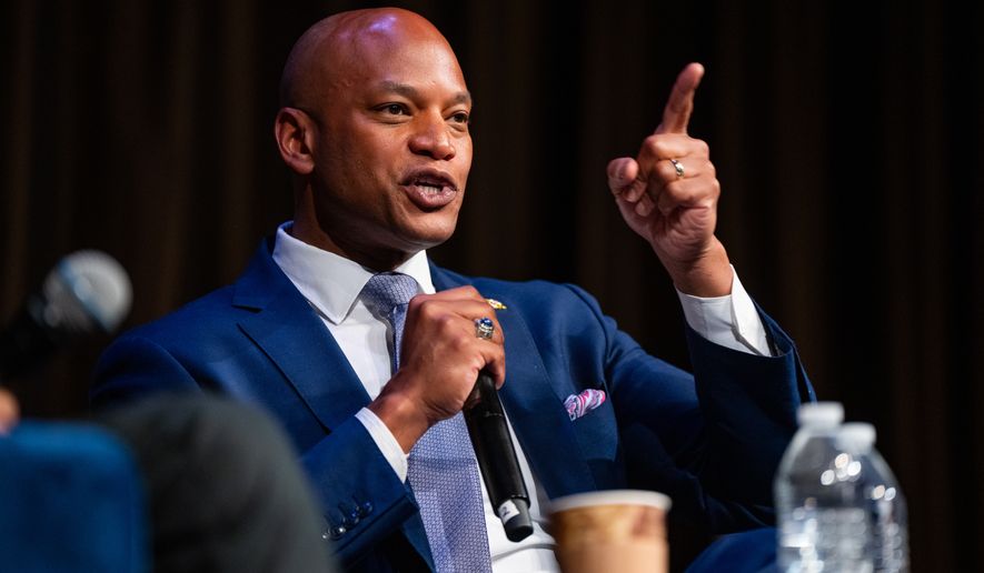 FILE - Wes Moore, Governor of Maryland, speaks during the National Action Network (NAN) Convention in New York, April 9, 2026. (AP Photo/Angelina Katsanis, File)