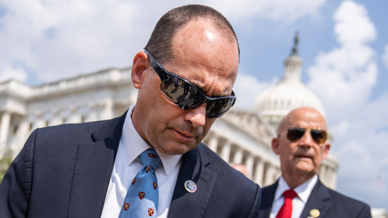 Reps. Bob Good and Keith Self arrive for a news conference with members of the House Freedom Caucus.