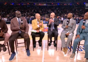 NBA Commissioner Adam Silver speaks during Monday night's pregame telecast of Game 3 of the NBA Finals.