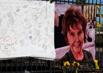 A sign with a picture of Nancy Guthrie as seen in Tucson, Arizona, on Feb. 26, 2026.