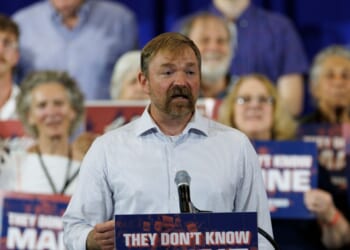 Democratic U.S. Senate candidate Graham Platner speaks at a campaign event in Blue Hill, Maine, on June 9, 2026.