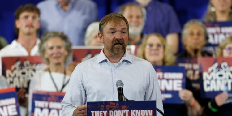 Democratic U.S. Senate candidate Graham Platner speaks at a campaign event in Blue Hill, Maine, on June 9, 2026.