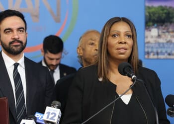 New York City Mayor Zohran Mamdani and Attorney General of New York Letitia James during the 2025 National Action Network Thanksgiving Feeding at National Action Network’s House of Justice on Nov. 27, 2025, in New York City.