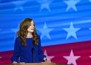 Michigan State Sen. Mallory McMorrow speaks on the first day of the Democratic National Convention at the United Center in Chicago, Illinois, on Aug. 19, 2024.