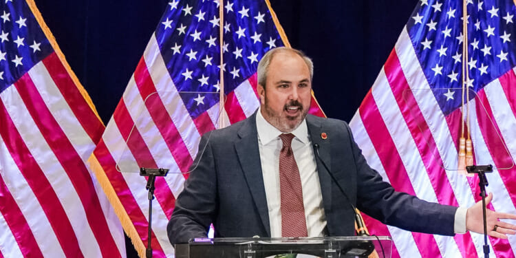 Florida state senator and newly elected RNC Chairman Joe Gruters, gives his acceptance speech during the General Session of the Republican National Committee (RNC) Summer Meeting in Atlanta, Georgia on August 22, 2025. (Photo by Elijah Nouvelage / AFP) (Photo by ELIJAH NOUVELAGE/AFP via Getty Images)