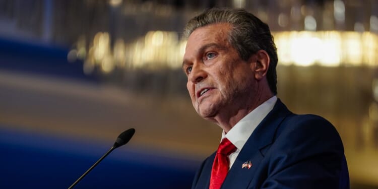Republican gubernatorial candidate Rick Jackson speaks at his election night watch party on May 19, 2026, in Atlanta, Georgia.