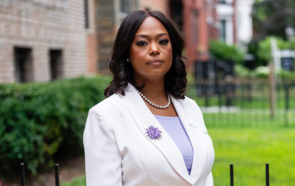 Washington D.C. Ward 4 Council Member Janeese Lewis George poses for a portrait outside the Whitelaw Apartment building on June 8, 2026.