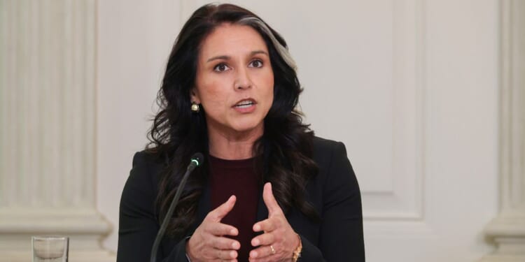 Director of National Intelligence Tulsi Gabbard delivers remarks as President Donald Trump delivers an announcement on his Homeland Security Task Force in the State Dining Room of the White House on Oct. 23, 2025, in Washington, D.C.