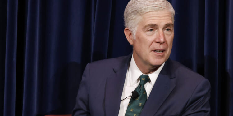 U.S. Supreme Court Justice Neil Gorsuch speaks at the Reagan Library on May 5, 2026 in Simi Valley, California. Gorsuch discussed his new children's book "Heroes of 1776: The Story of the Declaration of Independence". (Photo by Mario Tama/Getty Images)