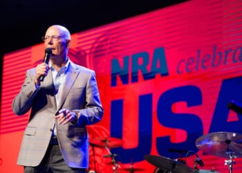 Doug Hamlin, CEO of the National Rifle Association, speaking on a stage