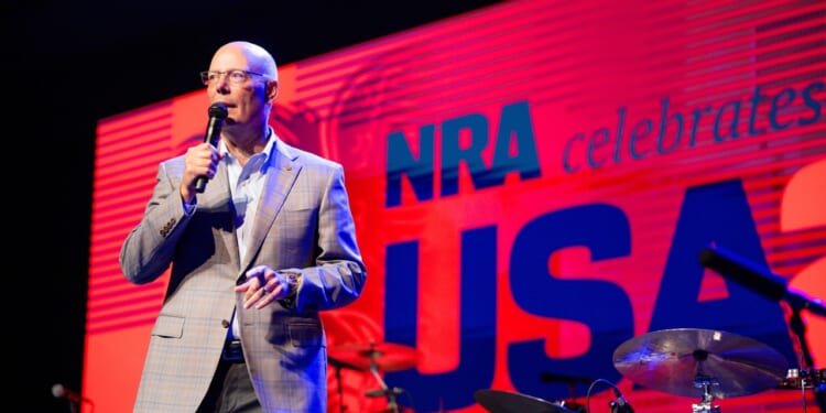 Doug Hamlin, CEO of the National Rifle Association, speaking on a stage