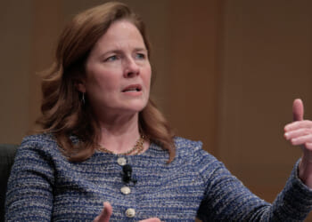 WASHINGTON, DC - MARCH 12: U.S. Supreme Court Associate Justice Amy Coney Barrett participates in the Supreme Court Fellows Program Annual Lecture in the Coolidge Auditorium at the Library of Congress on March 12, 2026 in Washington, DC. Hosted by the Law Library of Congress and the Supreme Court Fellows Program, the question-and-answer program with Barrett lasted an hour during which she spoke about her personal journey to the Supreme Court and her perspectives on a variety of topics, including academics, traditions and the law. (Photo by Chip Somodevilla/Getty Images)