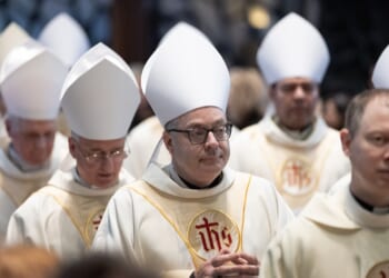 A priest and several Catholic bishops