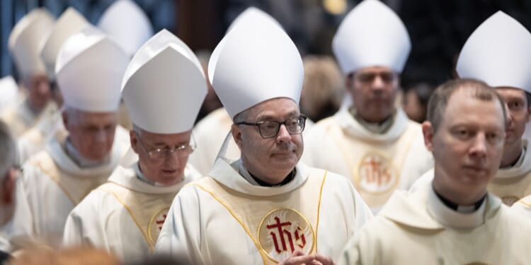 A priest and several Catholic bishops