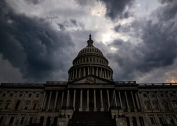 The United States Capitol Building stands in the midst of a storm on June 26, 2021.