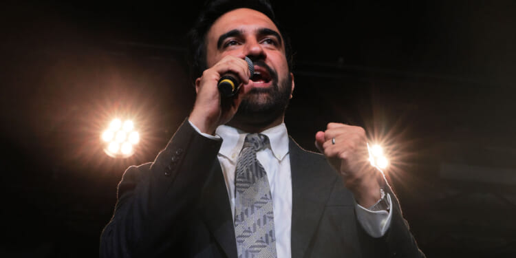 Mayor Zohran Mamdani speaks during a Primary Night watch party for NYC Congressional Candidate Claire Valdez at 99 Scott Studio on June 23, 2026 in the East Williamsburg neighborhood of the Brooklyn borough in New York City.