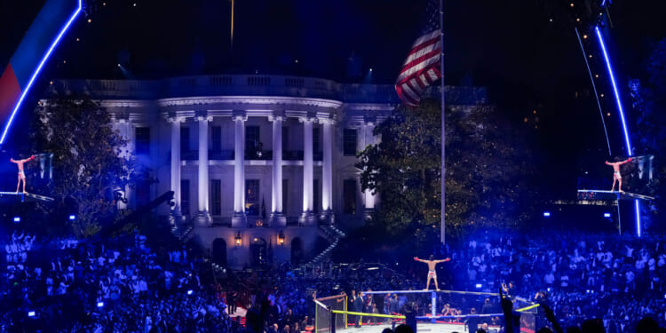 Diego Lopes of Brazil reacts to his win over Steve Garcia in a middleweight fight during the UFC Freedom 250 event on the South Lawn at the White House.