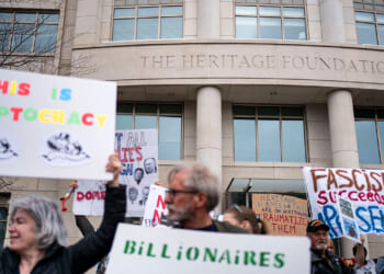 Protesters outside the Heritage Foundation.