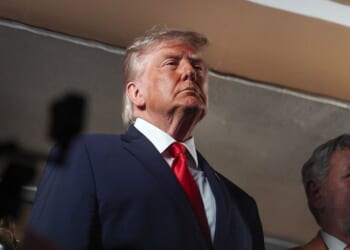 President Donald Trump looks on at Madison Square Garden as the New York Knicks play the San Antonio Spurs in the NBA Finals on June 8, 2026.