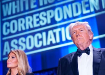 First Lady Melania Trump and President Donald Trump attend of the annual White House Correspondents Association Dinner April 25, 2026, in Washington, D.C.