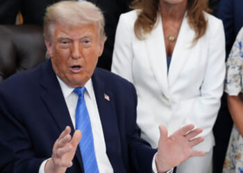 Donald Trump speaks during a signing ceremony for the "Secure America Act" in the Oval Office of the White House in Washington, DC, on June 10, 2026.