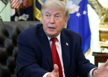 President Donald Trump, pictured talking to reporters in the Oval Office on Monday.