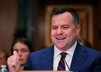 William Pulte, nominee for Director of the Federal Housing Finance Agency, testifies at a hearing of the Senate Banking Committee on Feb. 27, 2025, at the Dirksen Senate Building in Washington, D.C.