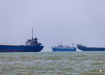 In this picture obtained from Iran's ISNA news agency on June 18, 2026, vessels are seen anchored in Bandar Abbas along the Strait of Hormuz.