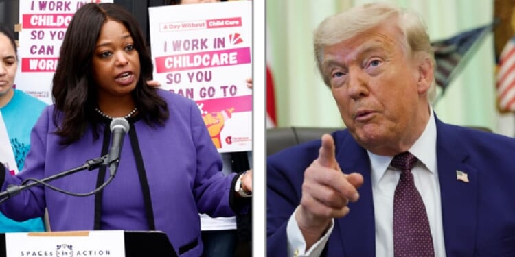 Washington, D.C., City Council Member Janeese Lewis George, left; President Donald Trump, right.