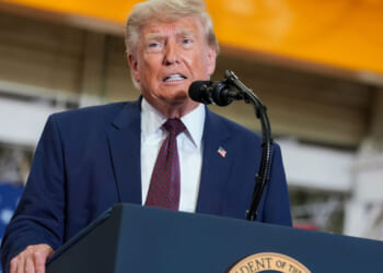 President Donald Trump delivers remarks at the Mack Trucks Lehigh Valley Operations facility.
