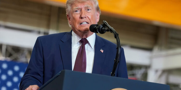 President Donald Trump delivers remarks at the Mack Trucks Lehigh Valley Operations facility.