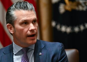 Secretary of War Pete Hegseth, pictured in a May 27 file photo from the White House Cabinet room.