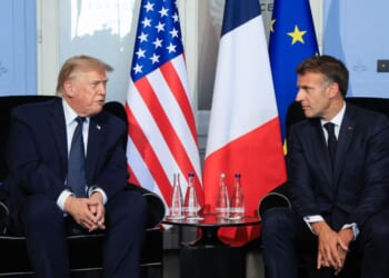 President Donald Trump attends a bilateral meeting with France's President Emmanuel Macron on the sidelines of the G7 summit, in Evian, central-eastern France, on June 15, 2026.