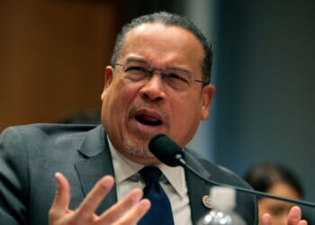 Minnesota Attorney General Keith Ellison testifies at a Senate Homeland Security and Governmental Affairs Committee hearing in the Dirksen Senate Office Building in Washington on Feb. 12, 2026.