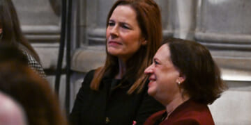 WASHINGTON, DC - JANUARY 9: Supreme Court Associate Justices Amy Coney Barrett and Elena Kagan arrive ahead of the state funeral services for former President Jimmy Carter at the National Cathedral on January 9, 2025 in Washington, D.C. Afterwards Carter's body will be flown back to Georgia and buried in his hometown, Plains. (Photo by Ricky Carioti/The Washington Post via Getty Images)