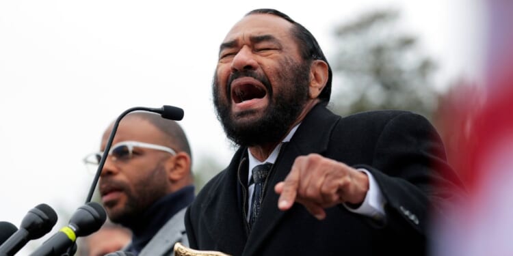 Rep. Al Green speaks at a presser after joining "Remove the Regime" protesters as they march from Union Station to the Capitol on Nov. 20, 2025, in Washington, D.C.