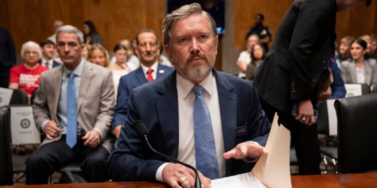 Rep. Thomas Massie prepares to testify during the Senate Homeland Security and Governmental Affairs Committee Second Amendment hearing in the Dirksen Senate Office Building on April 15, 2026, in Washington, D.C.