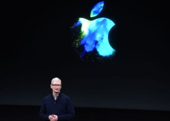 Apple CEO Tim Cook gives a presentation at Apple headquarters in Cupertino, California, on Oct. 27, 2016.